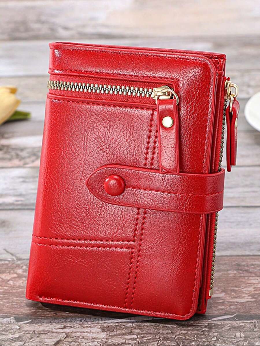 Nouveau portefeuille coréen pliant multifonctionnel, couleur bordeaux, petit porte-cartes anti-vol, portefeuille et porte-monnaie en PU doux, cadeau pour femme, mini-portefeuille, porte-monnaie