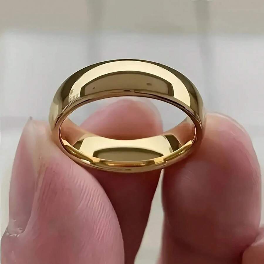 1 Stück Unisex 6mm klassischer 18K vergoldeter Edelstahlring, Gold-/Silberfarben, minimalistisches geschwungenes einfaches Design, elegantes Hochzeits-/Jahrestags-Schmuckgeschenk, strapazierfähiges Edelstahl Modezubehör, luxuriöses minimalistisches Design, geeignet als Verlobungs- oder Eheringr, perfekte Wahl für Antrag und Verlobung