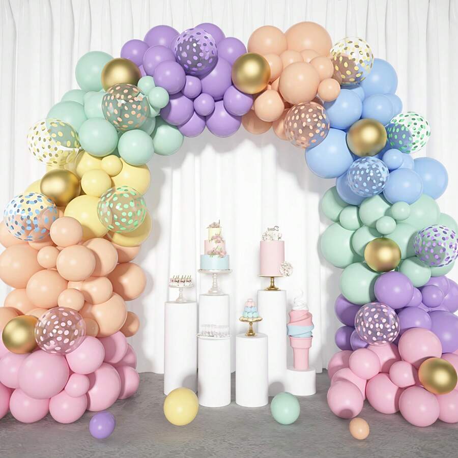 164pcs Pastel Balloon Garland Kit, Rainbow Unicorn Balloon Arch, Colorful Gold Balloons For Baby Shower, Baby Birthday, Pastel Easter, Wedding, Mermaid Ice Cream Party Decor