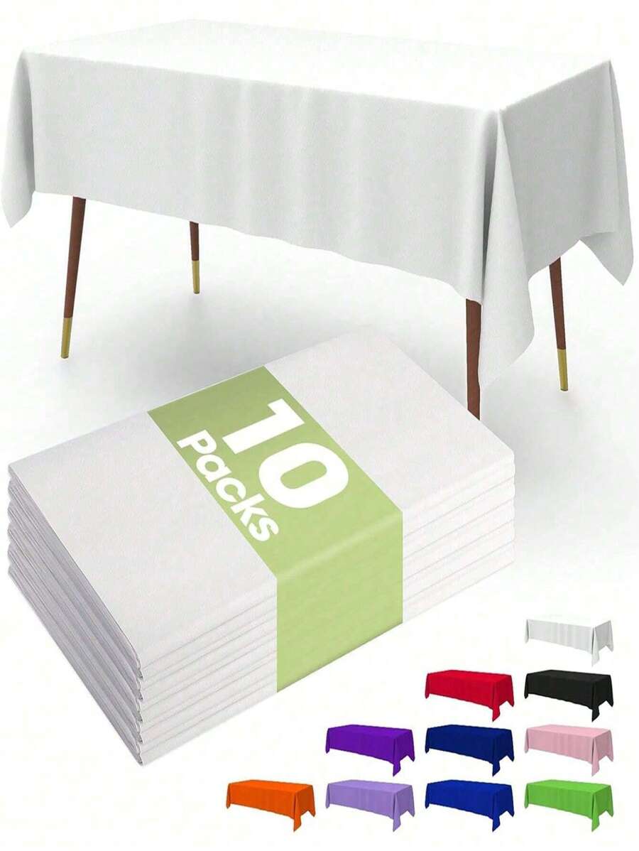 Disposable Tablecloths 10Pack 137x274cm - Waterproof Plastic Party Table Covers For Picnic, Birthday, Wedding, Assorted Colors (Bulk, Oil-Proof, Easy Cleanup)
