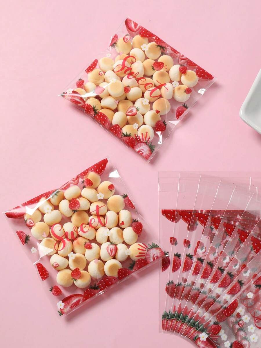 50/100Pcs Strawberry Theme Self-Sealing Candy Bag,Gift Bag,Gift Wrapping Bag,Strawberry Party Favor Bag,Treat Bag,Snack Chocolate Biscuit Baking Bag,Donut Bag,Candy Wrapping Bag,Packaging Bag,1st Birthday Party Supplies,Wedding Decor,Bridal Shower Favors,Babyshower Supplies,Strawberry Theme Birthday Party Decor,Gender Reveal Party Supplies,Holiday Party Decorations