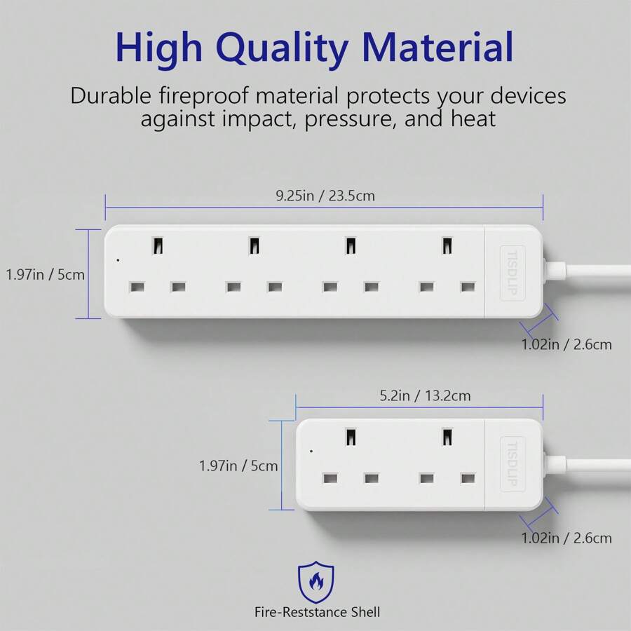 TISDLIP TISDLIP UK Minimalist Style Four Position Extension Cord Socket With Power Indicator Light And Door Design, PP Material, Equipped With 2 Screws And 2 Transparent Adhesives, Suitable For Office, Kitchen, Living Room, School, White, Extension Cord Power Socket
