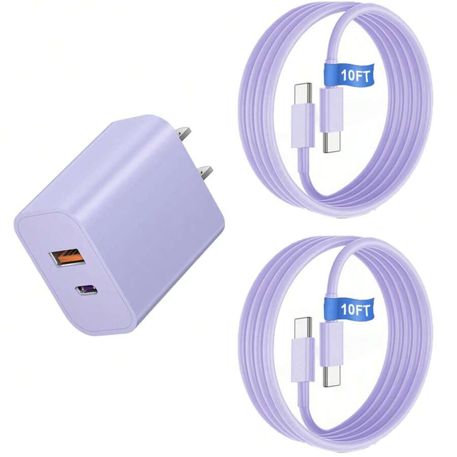 Adaptador de carga rápida de 20W con cable USB-C de 10 pies, compatible con iPhone 16/16 Pro/16 Pro Max/16 Plus/16 5/15 Pro Max y teléfonos Android, adecuado para carga múltiple de personas, carga de múltiples dispositivos, necesidades de carga en el hogar y cargador de escritorio de oficina
