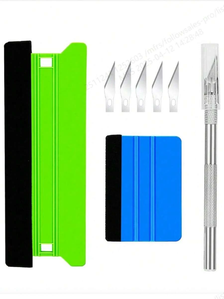 Aplicație eficientă Instrumente de ambalare din vinil, Instrumente pentru folie pentru ferestre, Instrumente pentru tapet, cu racletă și trimmer din pâslă de plastic de 21 cm și 10, pentru folie de sticlă, vinil pentru mașină, nuanță de mașină, agățat tapet