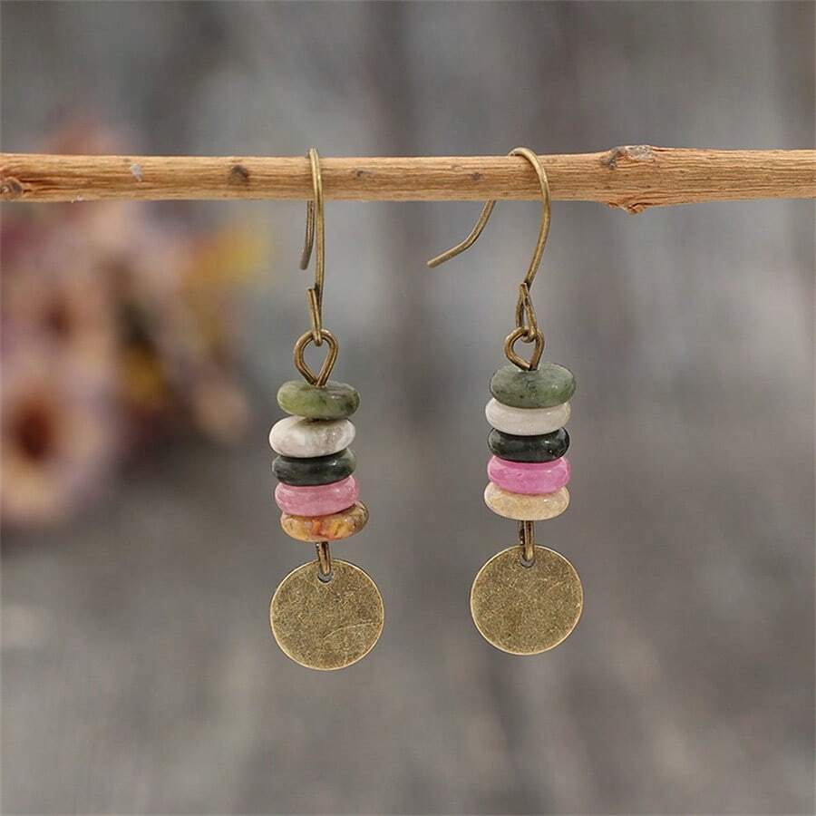 Boucles d'oreille rondes vintage et créatives en plaque de fer fait main avec perles, accessoire de mode pour femmes