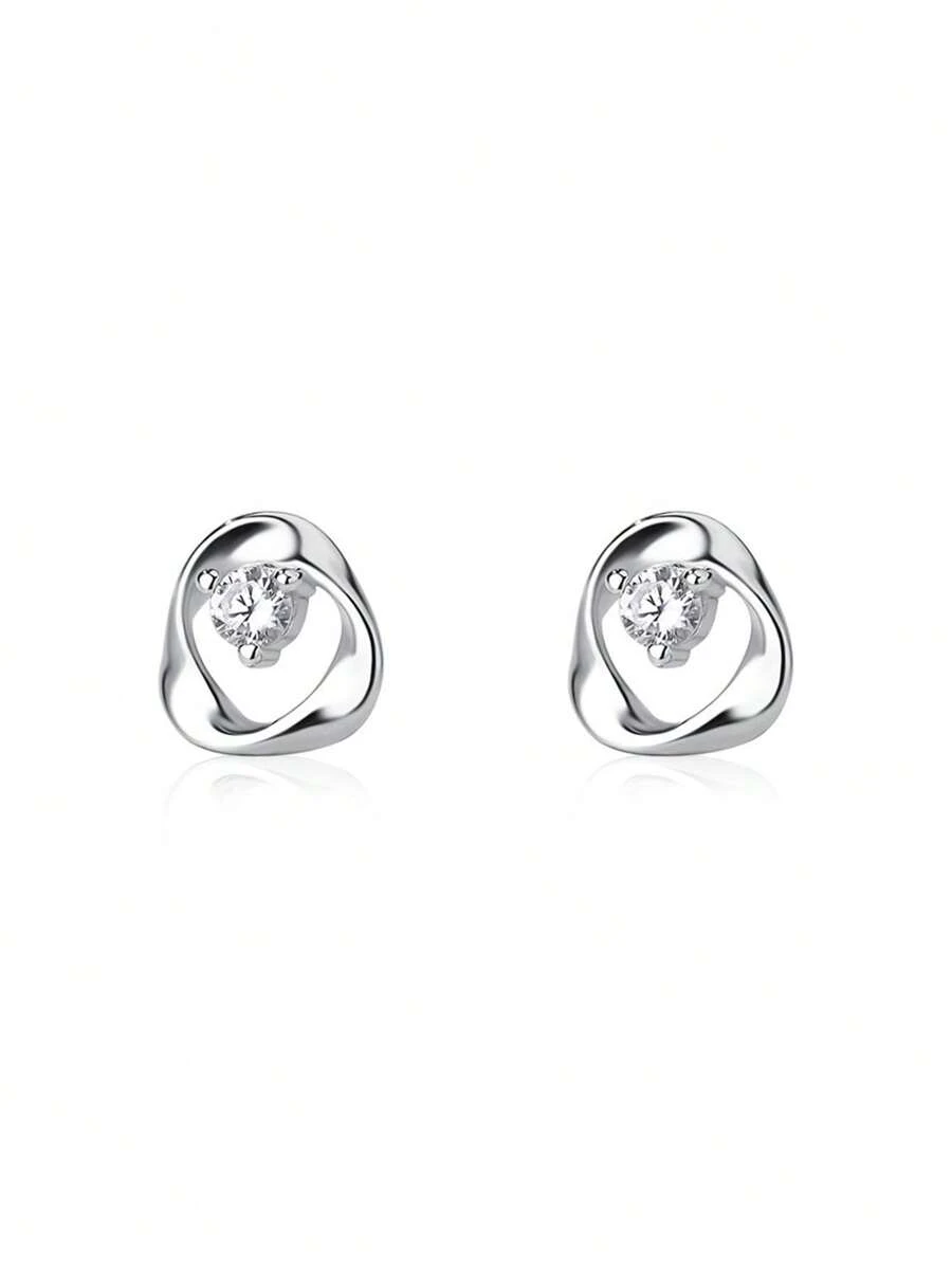 Pendientes de tuerca de plata de ley 925 con circonita brillante para mujeres, aretes de perforación de hueso de la oreja minimalistas y elegantes, joyería hipoalergénica, adecuada para damas de moda, estudiantes, regalos para el Día de San Valentín, cumpleaños, aniversario con estuche de regalo delicado