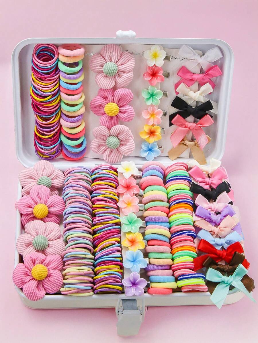 220 pièces Pinces à cheveux en forme de fleurs pour filles, jolis attaches-cheveux de princesse, élastiques, bandeaux de cheveux durables et non dommageables, chouchous, épingles à cheveux à la mode, accessoires capillaires polyvalents, convenant pour un usage quotidien, cadeau