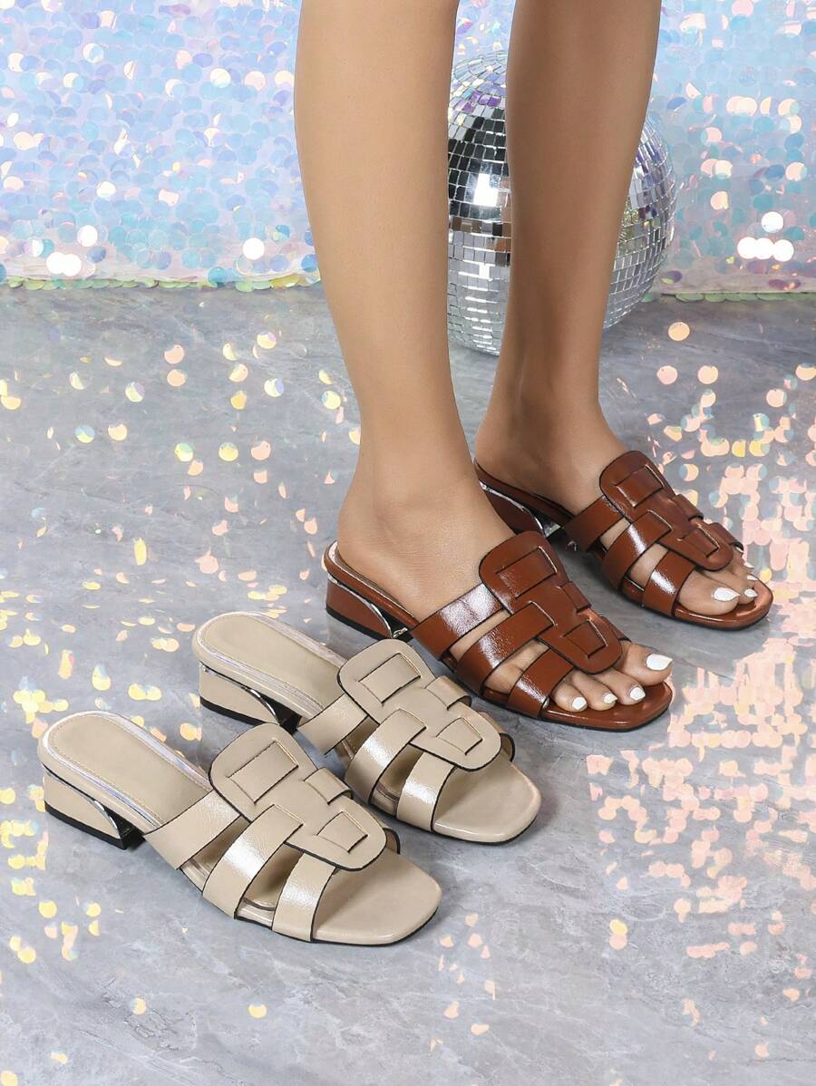 Women's Summer Thick Heel Slippers, Retro Woven Low Heel, Ladies Comfort High Heel Sandals