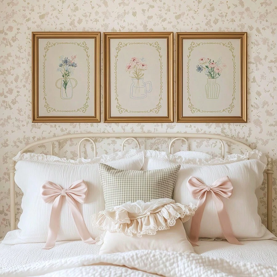 3pcs Wildflowers Wall Art Picture Botanical Nordic Prints Canvas Paintings Vintage Floral Posters Girly Cottagecore Decor For Girls Bedroom , Living Room, Or Coquette Room Decor Unframed