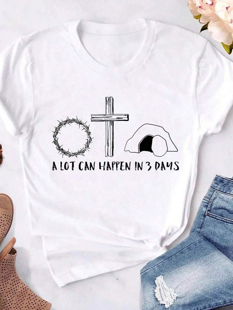 T-shirt imprimé chrétien pour Pâques, tenue d'été confortable et ample