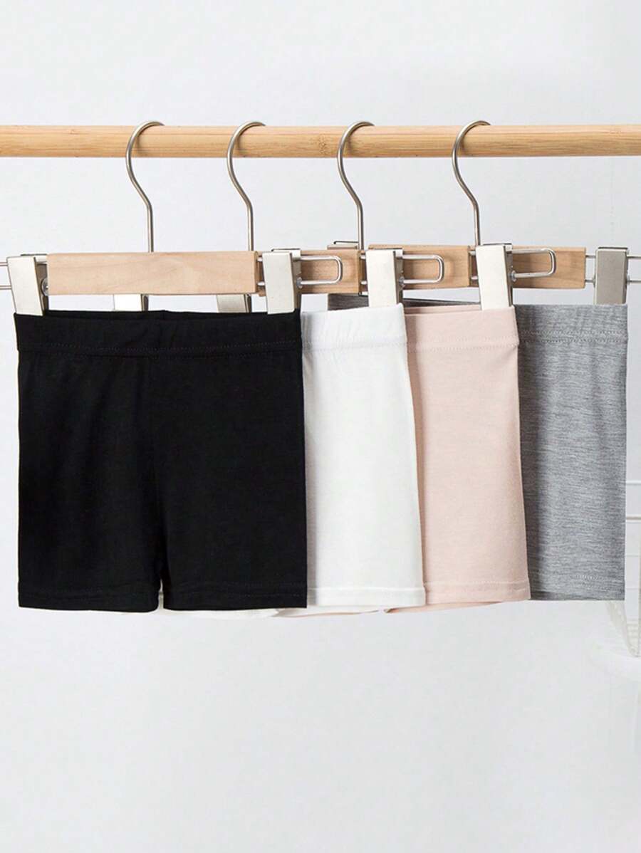 4 Pairs Of Children's Summer Girls' Safety Pants, Anti Light, Thin, Breathable Modal Solid Color Girls' Underwear, Black Fungus Edge Bow, Lollipop Safety Shorts, Soft And Comfortable, Can Be Worn Outside