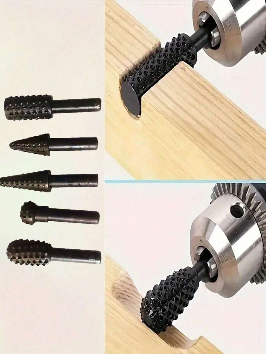 5 Carbon Steel Wood Carved File Files Drill Bit Set DIY Woodworker Rotary Embossed Chisel Shaped Tool Brink Power Tools For Engraving, Polishing, Grinding