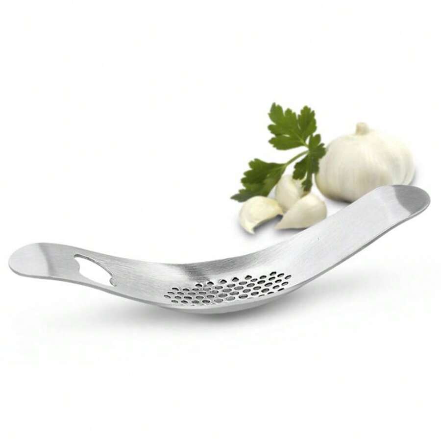 Kitchen Tools Stainless Steel Curved Manual Garlic Press Garlic Puree 2-In-1 Bottle Opener Garlic Puree Press