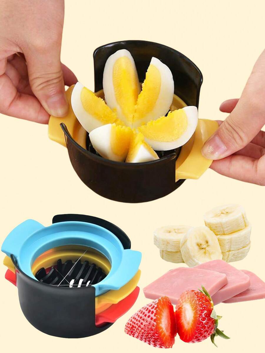 1 Stück Eierschneider für hartgekochte Eier, 3-in-1 Eierschneider, Erdbeerschneider, Traubenschneider, Bananenschneider, Gemüseschneider, Obstschneider, Lebensmittelschneider, Küchenhelfer, Wurstschneider, Käseschneider, Kochutensilien, 3 Schneidearten. Sehr geeignet für Obst und Gemüse, Salate, Sandwiches, Vorspeisen usw.