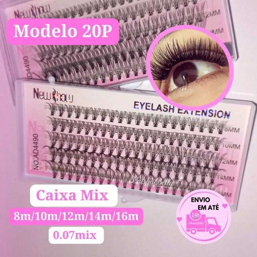 Cílios tufinho de seda caixa mix New Show tufo sem nó para extensão 20P pelos 8M/10M/12M/14M/16M