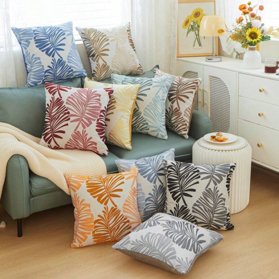 1pc,Royal Blue,Palm Leaf Pillowcase(Without Filling),45*45cm,Suitable FolSofa,Couch, Bed, Car, Chairs,Window Seats,Loveseat,LivingRoom,Bedroom, Floor, Bench.Office, Cafe Etc.