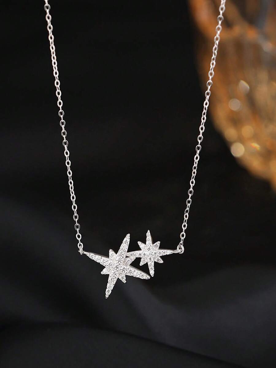 1 Stück elegante 925er Sterlingsilber-Kette für Damen, minimalistisches sechszackiger Stern Design, geeignet für den täglichen Gebrauch und festliche Anlässe, Party-/Geburtstagsgeschenk