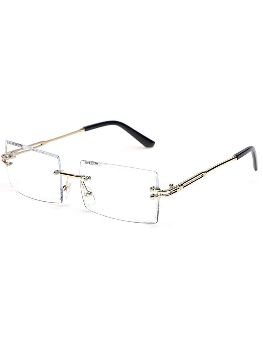 1pc Men's Metal Squared Frame Retro Glasses, Outdoor Reading, Office, Vacation Accessory, Eye Protection Clear Glasses