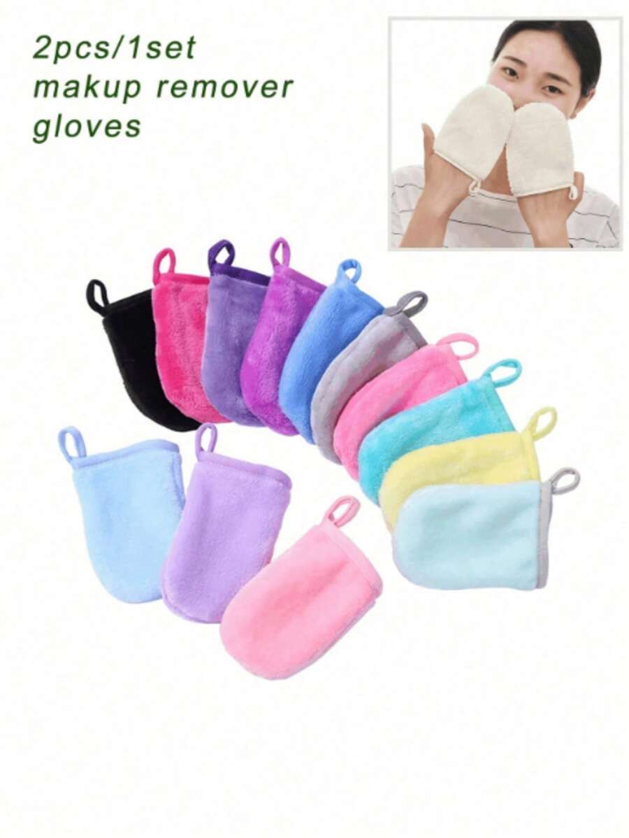 2pcs/1set Reusable Makeup Removal Cleansing Gloves, Soft And Washable, Deep Cleansing Cleansing Brush, Gentle Exfoliating Massage Cleansing Brush, Makeup Removal Skin Care Tools, Suitable For Family Daily, Travel, Business Trip, Office Use, Home Cleaning And Personal Care Products. Mother's Day Gift. Back To School Supplies.