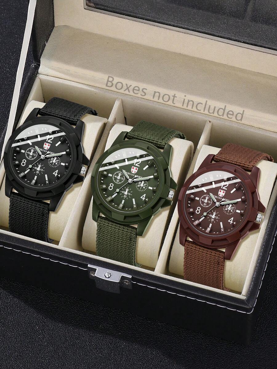 3 Peças de Relógios Masculinos com Escala Digital Simples e Vintage na Pulseira de Lona, Relógio de Quartzo Masculino Adequado para Uso Diário, Decoração ou Presente para Amigos ou Pais