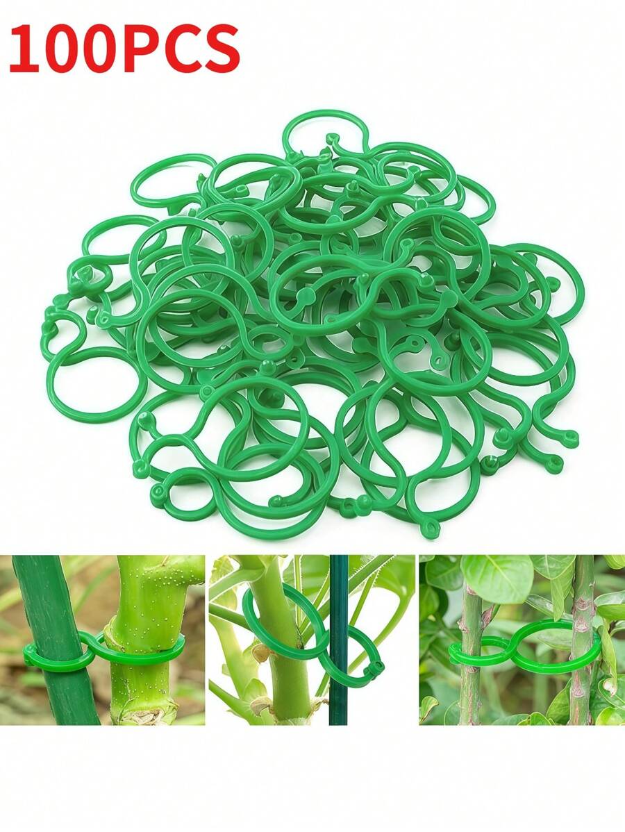 100pcs Plant Support Clips For Climbing Plants Outdoor, Garden Vegetables Tomato Vine Flower Clips, Secured Plastic Plant Lever Loop Gripper Fixing Reusable Clips