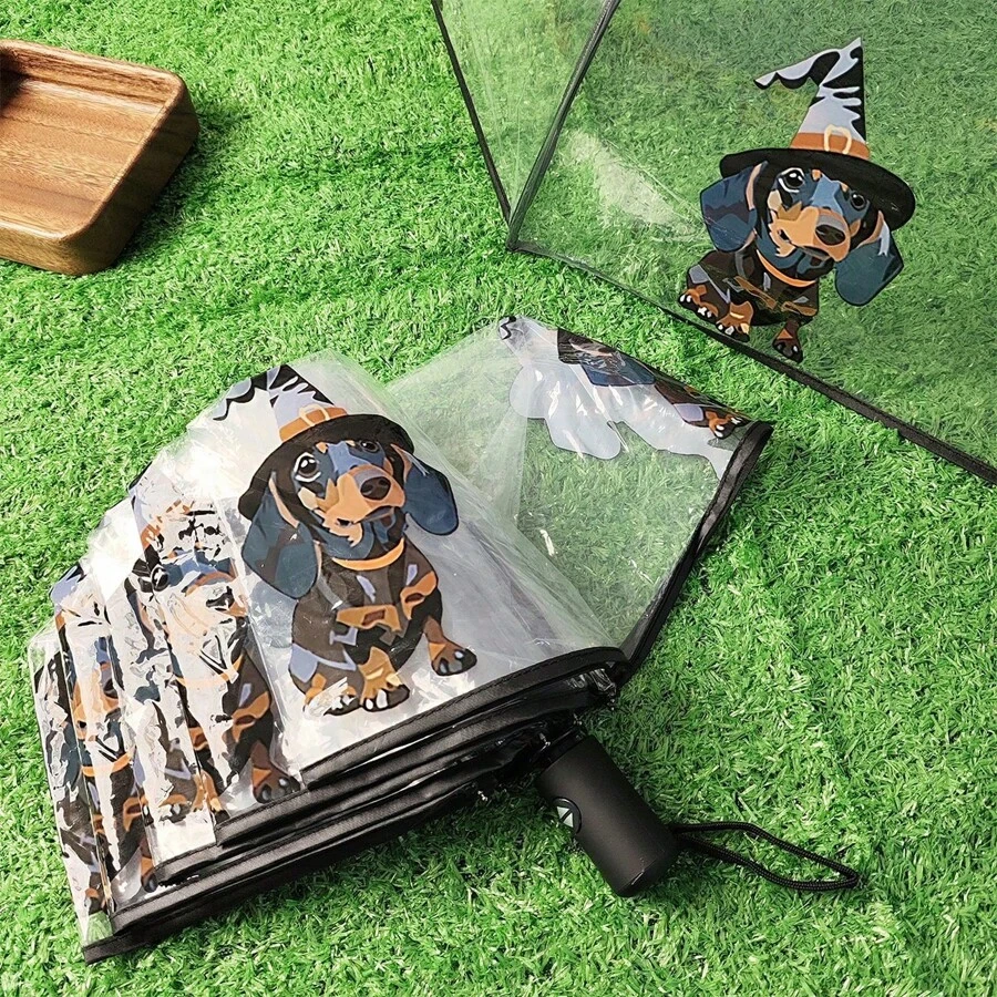 1pc Brown Puppy Printed Foldable PVC Umbrella, Suitable For Travel, Commuting, Windproof Waterproof, Photo Shooting, Art, Gift, Princess Style,Unisex,Multiple Colors Available Summer Cooling,Beach,Travel