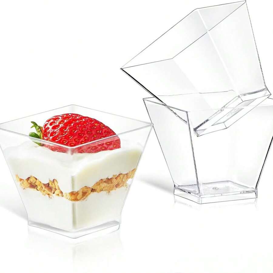 10/20/30/50pcs Ice Cream Cups With Lids & Spoons, Dessert Cups, Party Cups, Mini Square Cups Suitable For Fruit, Milk, Smoothie, Beverage, Ice Cream, Suitable For Parties Etc.
