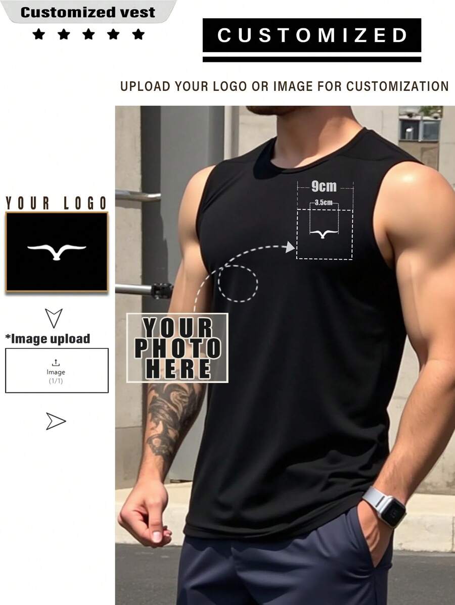 Customized Loose Breathable Lightweight Casual Tank Top For Men, Spring/Summer, Loose, Casual, Vacation, Outdoor, Festivals, Photo Customization, Personalized Graphics, Personalized Photo Customization, Men's Tank Top Spring/Summer, Upload Your Photo/Couple/Loved Ones/Pets/Friends/Landscape