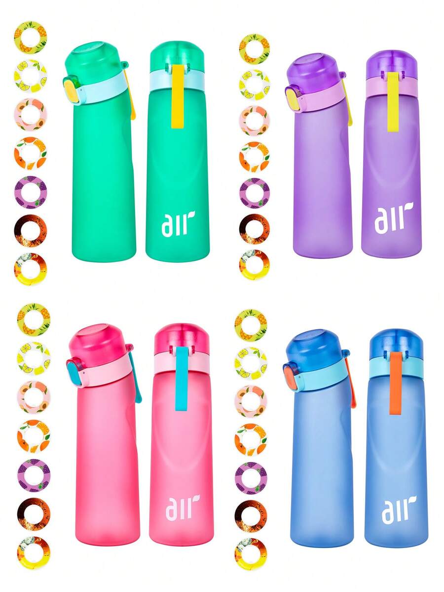 1 pièce Bouteille d'eau parfumée, bouteille avec un pod de saveur aléatoire, bouteille à eau 0 sucre 0 calorie avec paille pour l'extérieur, tasse étanche - convient pour la salle de gym, la course, la bouteille d'eau de sport