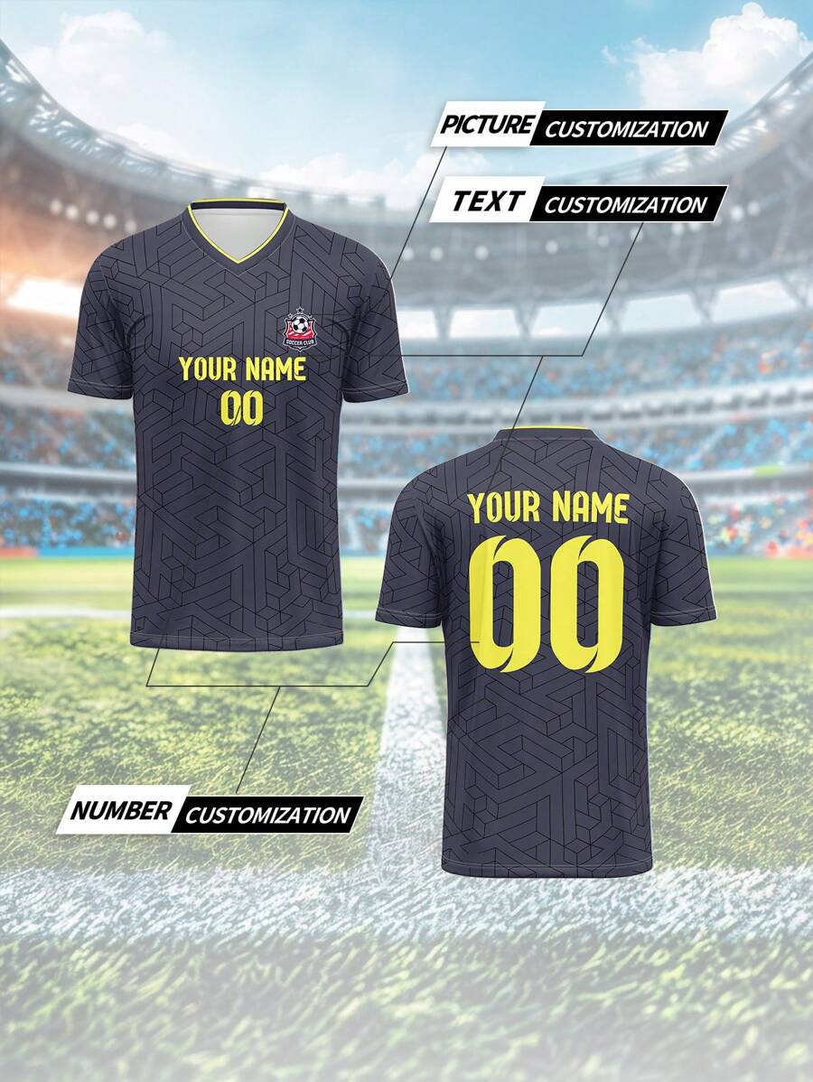 Customizable Sports Jersey - Everton, Breathable Quick-Dry 210g Spring/Summer Single Top Unisex Sports Team Club Training V-Neck Football Shirt With Front & Back Print Of Name, Number, Logo, Suitable For Daily Casual, Party & Gathering, Comfortable Fit