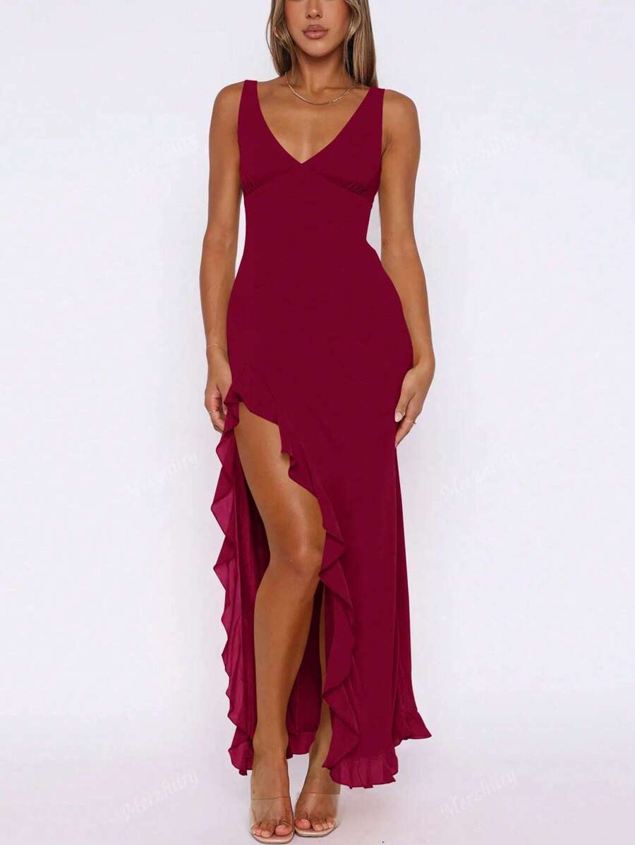 Vestido de fiesta y noche de estilo europeo y americano con volantes en el bajo, nuevo lanzamiento para mujer, vestido polivalente para eventos