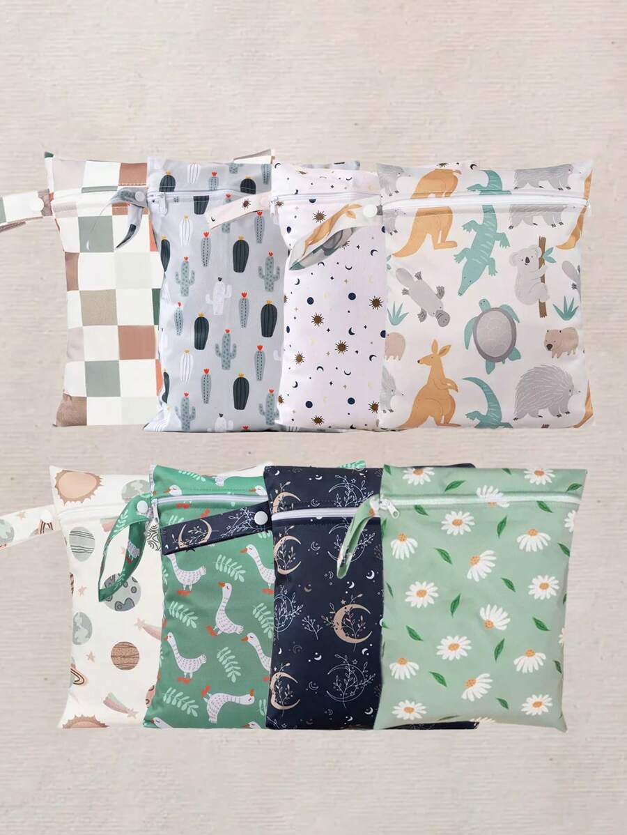 3pcs Cartoon Pattern Baby Diaper Wet Dry Bag/Storage Bag, Baby Bath Decor, Family Gift, Random Pattern Distribution