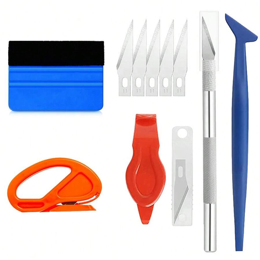 10 pezzi set strumenti per wrapping vinile auto, kit attrezzi per installazione pellicole per finestre, spatola per film, spatola in feltro, raschietto rigido, attrezzo per rifilatura vinile per wrapping auto e installazione carta da parati