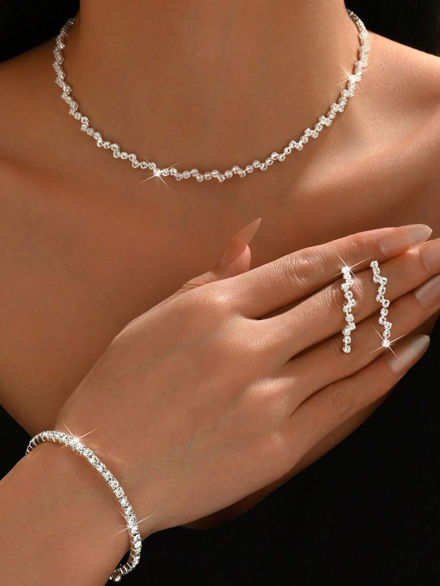Ensemble de bijoux pour la Fête des Mères : Collier, Boucles d'Oreilles, Bracelet, Décoration en Forme de Diamant, Pour Fête, Rue, Mariage, Thanksgiving