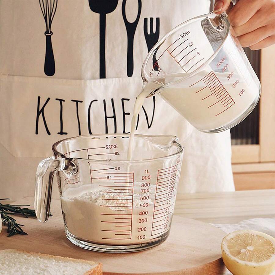 1pc Glass Liquid Measuring Cup, Safe For Preparation, Baking, Cooking, Oven Preheating, Dishwasher, Freezer, And Microwave