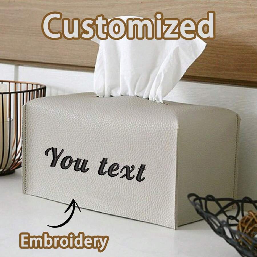 1pc Customizable Embroidered Text/Phrase/Name Tissue Box Cover, Fashionable Minimalist Design, Durable & Practical Tissue Paper Holder