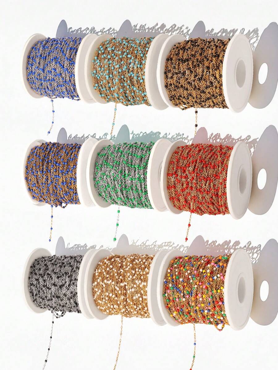 100cm Cadena de cuentas de acero inoxidable esmaltado, cadena de bolas coloridas en estilo bohemio para hacer bisutería, pulseras, collares y accesorios DIY