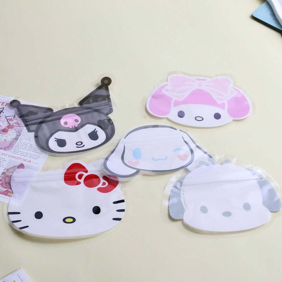 Sanrio 10Pcs Sanrio Hello Kitty Storage Bag Kawaii Cartoon Cute Kuromi My Melody Cinnamoroll Ziplock Bag Plastic Waterproof Gift