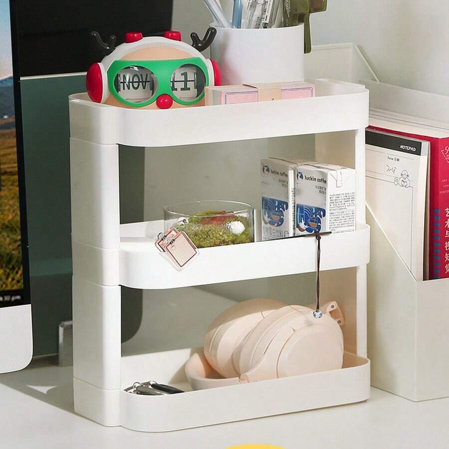 1 pieza, Estantería de almacenamiento de cosméticos y varios de 3 niveles, estantería de almacenamiento desmontable para encimera, estantería de almacenamiento para cómoda, estantería de almacenamiento para escritorio de oficina. Es adecuada para el almacenamiento en el escritorio en el hogar, la escuela, la oficina, etc.