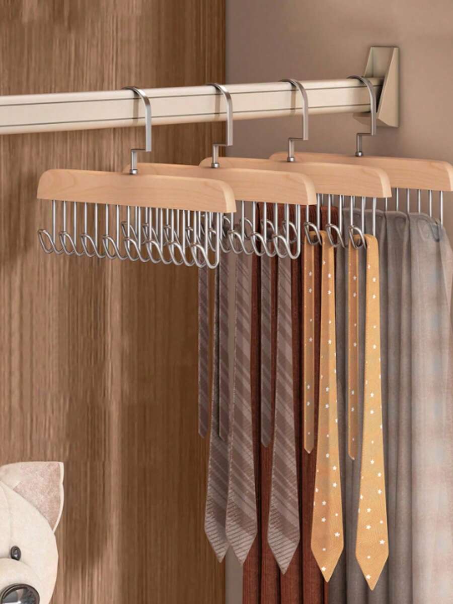 1pc 8-In-1 Wooden Multifunctional Hanger With Clips For Clothes, Ties, Scarves, Belts, Space Saving Closet Storage Organizer