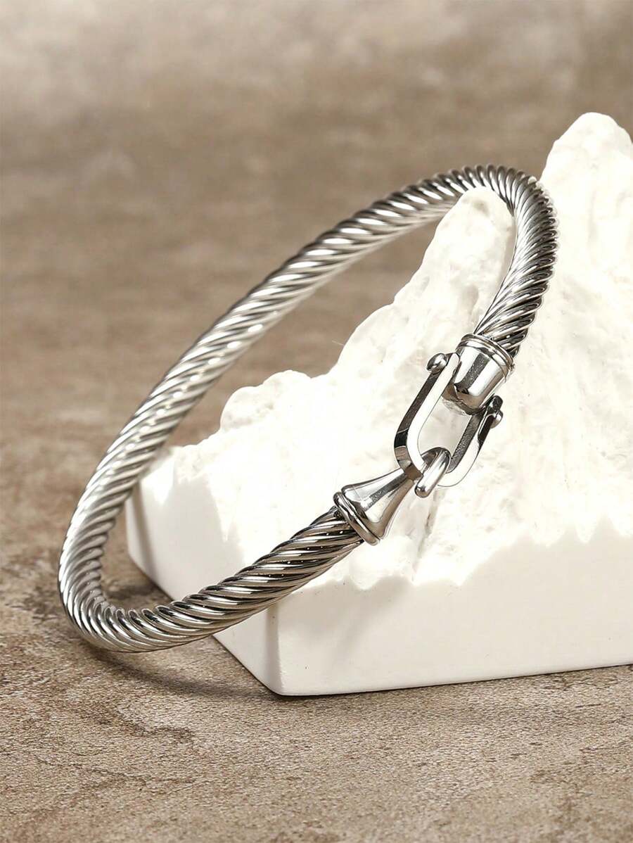 1pc Minimalist Horseshoe Clasp Titanium Steel Bracelet, Suitable For Girls, Women, Couples, Daily Accessory