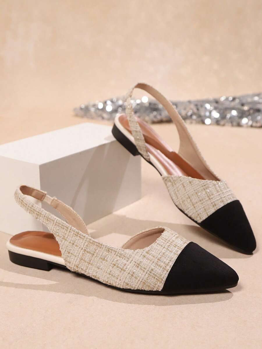 Stylish Women's Pointed - Toe Two - Tone Slingback Flats - Fashionable & Comfortable Footwear