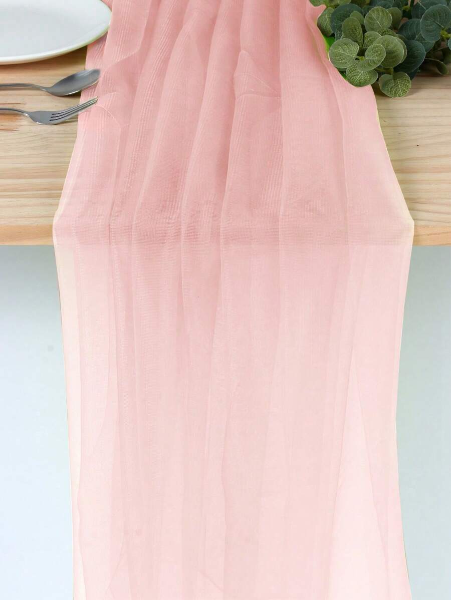 1pc 63*78inch Light Pink Yarn Table Runner, Perfect For Decorating Wedding Birthday Party, Party Room Table Decorations, 160*200cm Gauze Tablecloth Table Cover