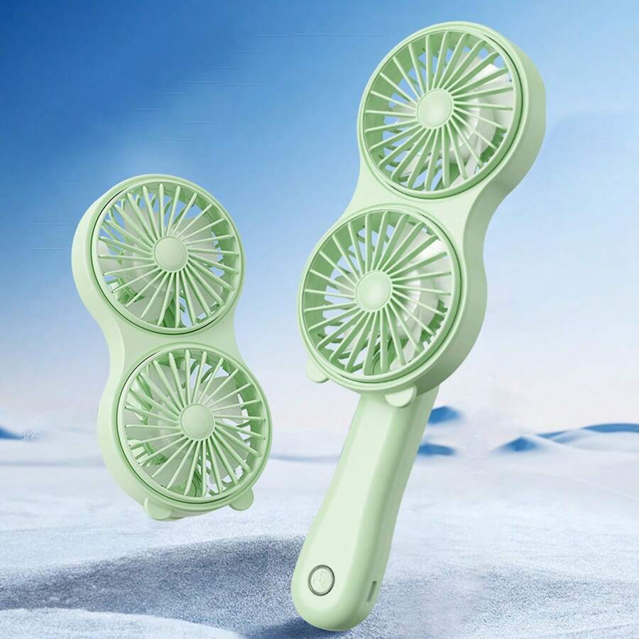 Tragbarer Doppelkopf Handventilator - 800mAh persönlicher tragbarer wiederaufladbarer Ventilator, 180° faltbarer USB-Tischventilator mit 3 Windgeschwindigkeiten, batteriebetriebener Ventilator für Reisen, Büro, Haushalt, Sommer, Strand, Reisen