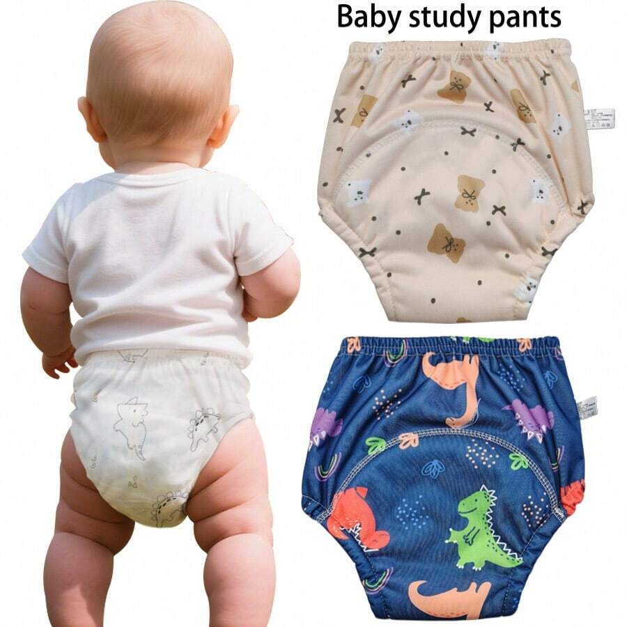 Paquete de 3 pantalones de entrenamiento para ir al baño reutilizables y lavables para niños y niñas pequeños, con patrones de animales lindos, ajuste regular, sin cintura, estiramiento medio, pantalones de pañal de entrenamiento para recién nacidos, material suave para lavar a máquina o a mano - un gran regalo para baby shower para varias ocasiones