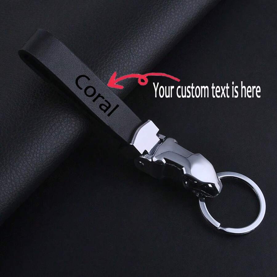 1pc Customized Men's Premium Leather Faux Leopard Head Car Key Chain - Sports Iron Alloy Belt Buckle