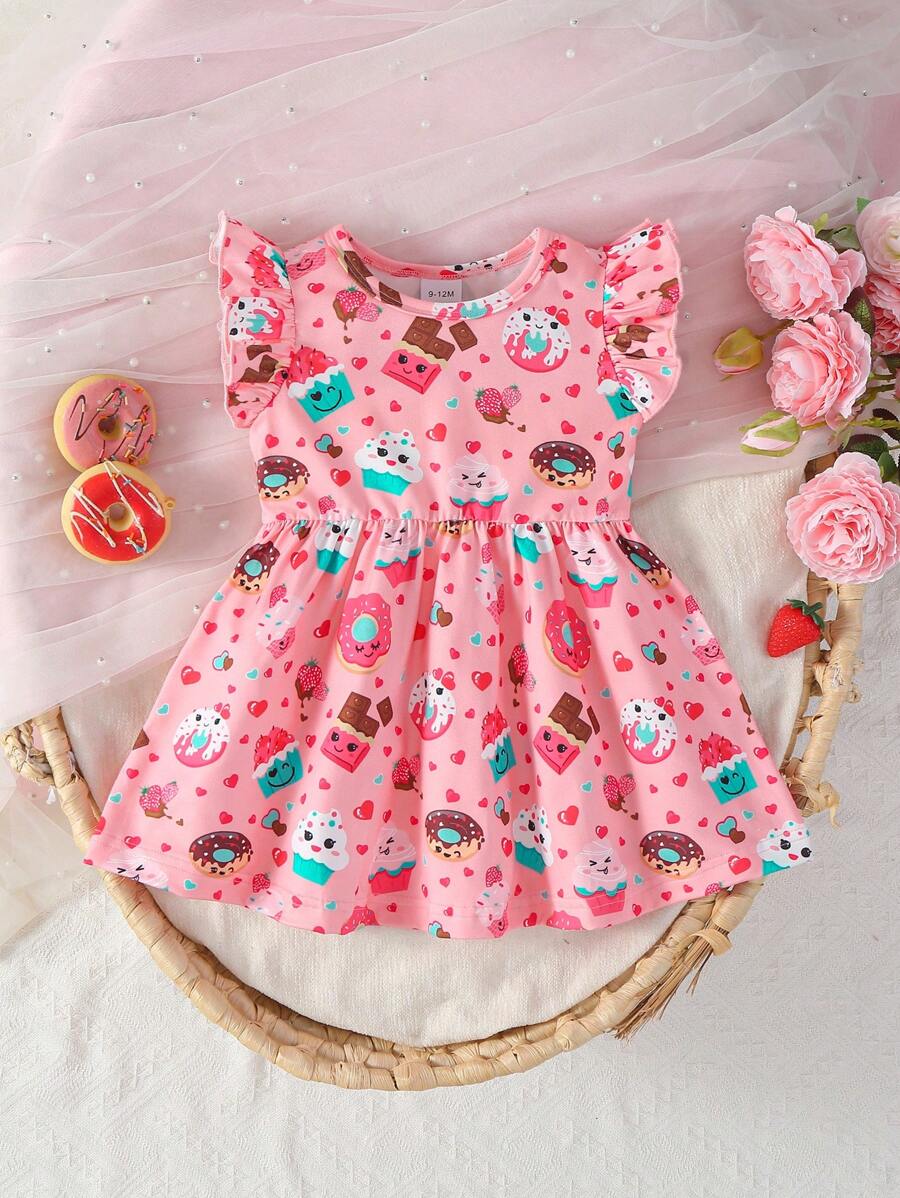 Baby Girl Summer Sleeveless Donut Printed Sweet Resort Style Dress