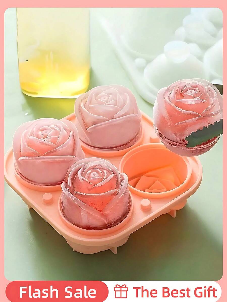 2 Pieces 4 Rose Ice Cube Mold, Multi-Purpose Chocolate, Jelly, Ice Cube Tray, RV Party Kitchen Refrigerator Supplies, Suitable For Bakery, Back To School Supplies, Summer Ice Bin & Tray, Kitchen Accessories