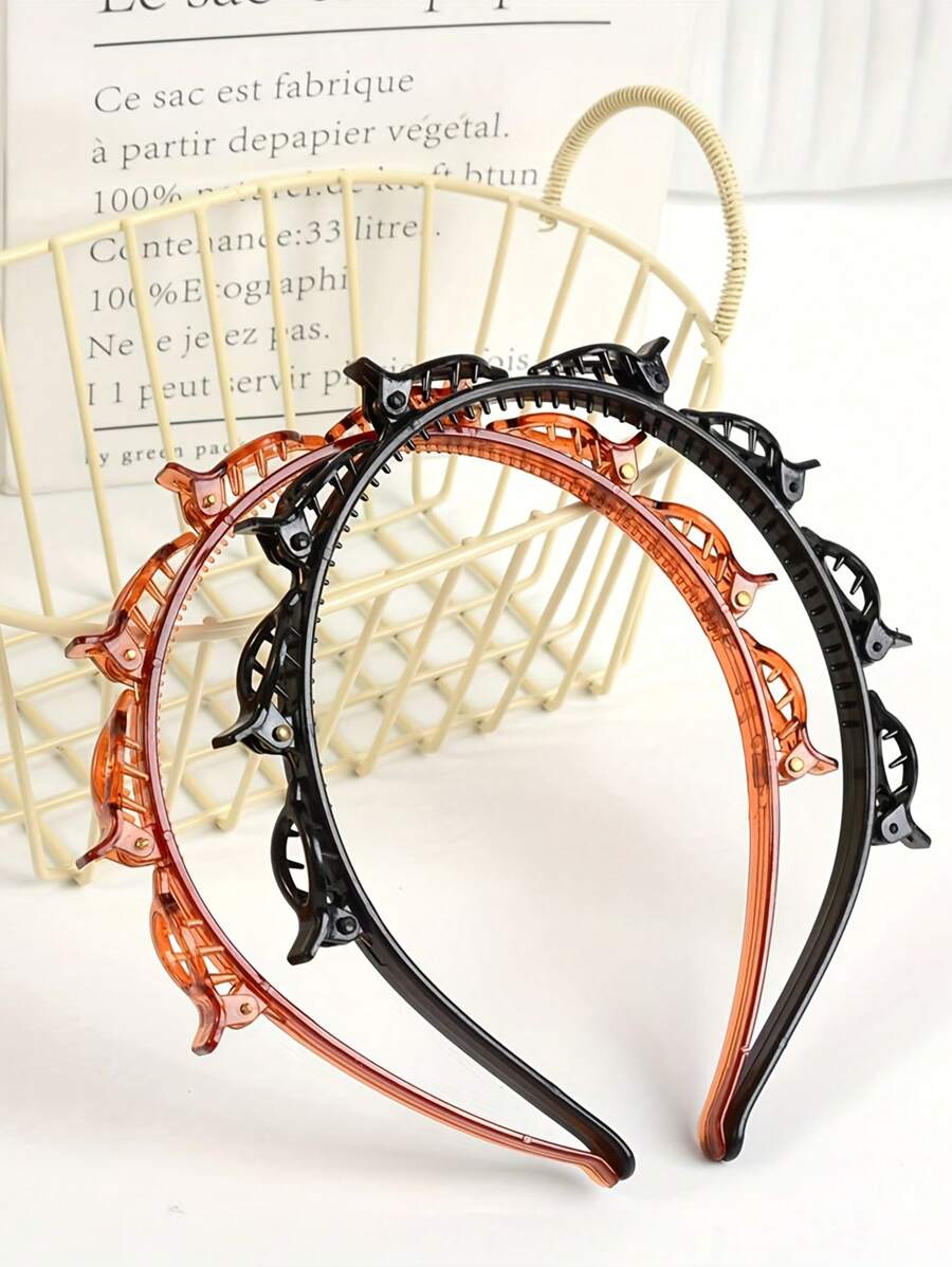 2pcs Woven Hairbands & Bangs Clips Hair Accessories, Multi-Layer Hollow Headband & Hair Clips Top Clips