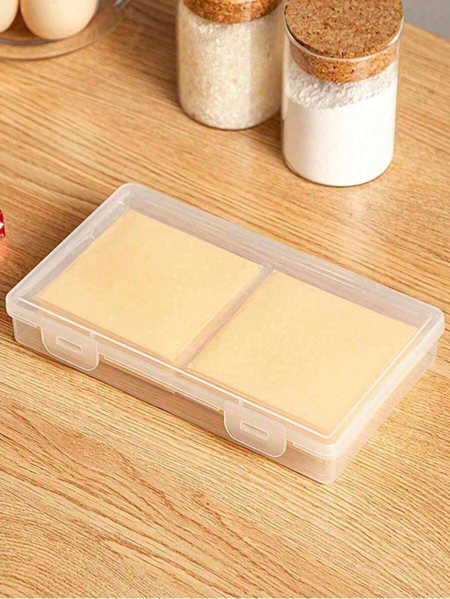 1pc Transparent Plastic Kitchen Storage Container, Suitable For Cheese, Butter And Bacon - Flip-Top Design With Multiple Compartments, Great For RV And Home Fridge/Kitchen Organization | Stackable Cheese Slicer | Durable Storage Box For Cheese